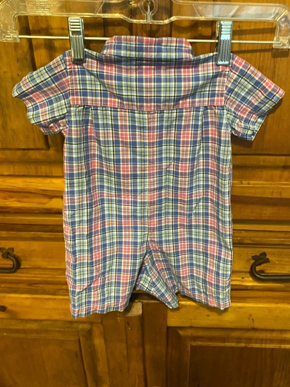 Ralph Lauren Baby Boy Plaid Short Sleeve Shortall Romper size 6 months